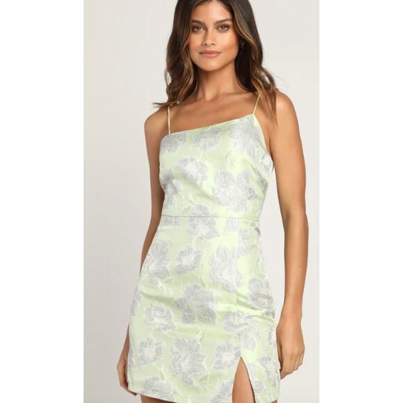 Lulu's Asymmetrical Formal Bodycon Mini Dress Light Green Silver Size Large NEW - Picture 2 of 12